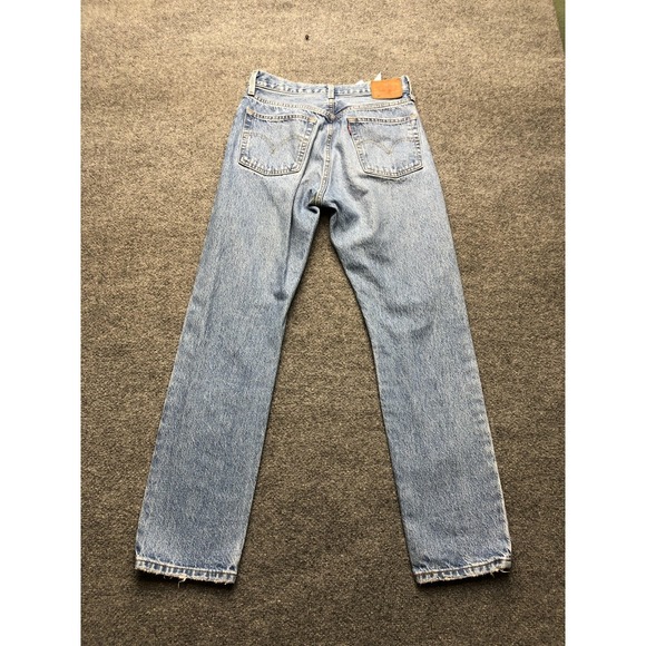 Levis 501 Straight Jeans Womens W26 L30 High Rise Blue Light Wash Distressed - Picture 7 of 10